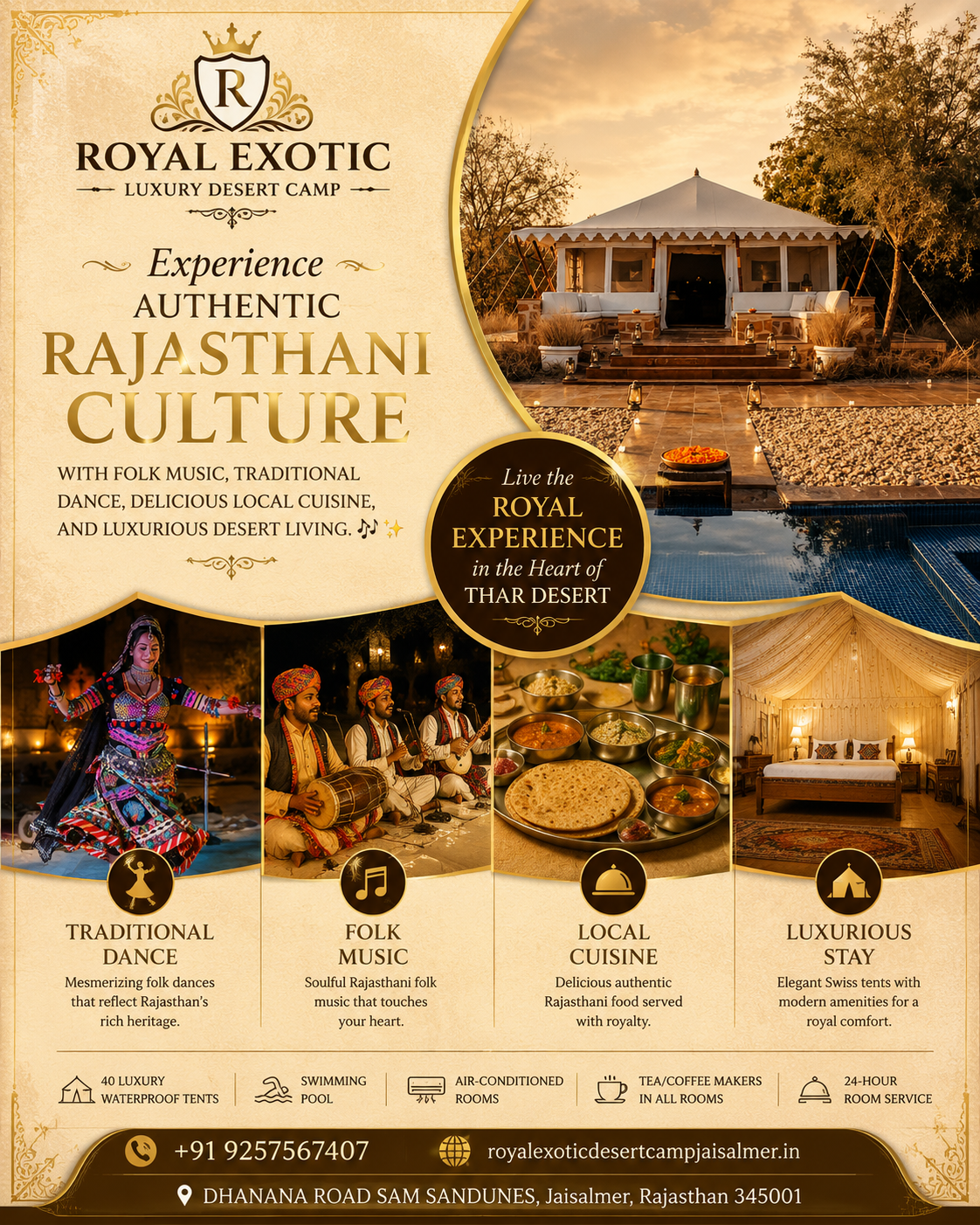 Luxury Desert Camp Jaisalmer, Royal Exotic Desert Camp Jaisalmer, Best Desert Camp in Jaisalmer, Sam Sand Dunes Desert Camp, Luxury Swiss Tent Jaisalmer, Desert Camp Rajasthan