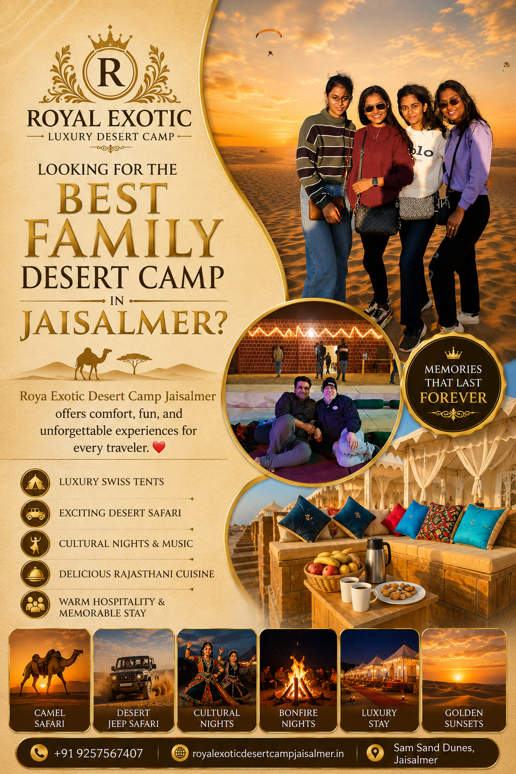 Luxury Desert Camp Jaisalmer, Royal Exotic Desert Camp Jaisalmer, Best Desert Camp in Jaisalmer, Sam Sand Dunes Desert Camp, Luxury Swiss Tent Jaisalmer, Desert Camp Rajasthan